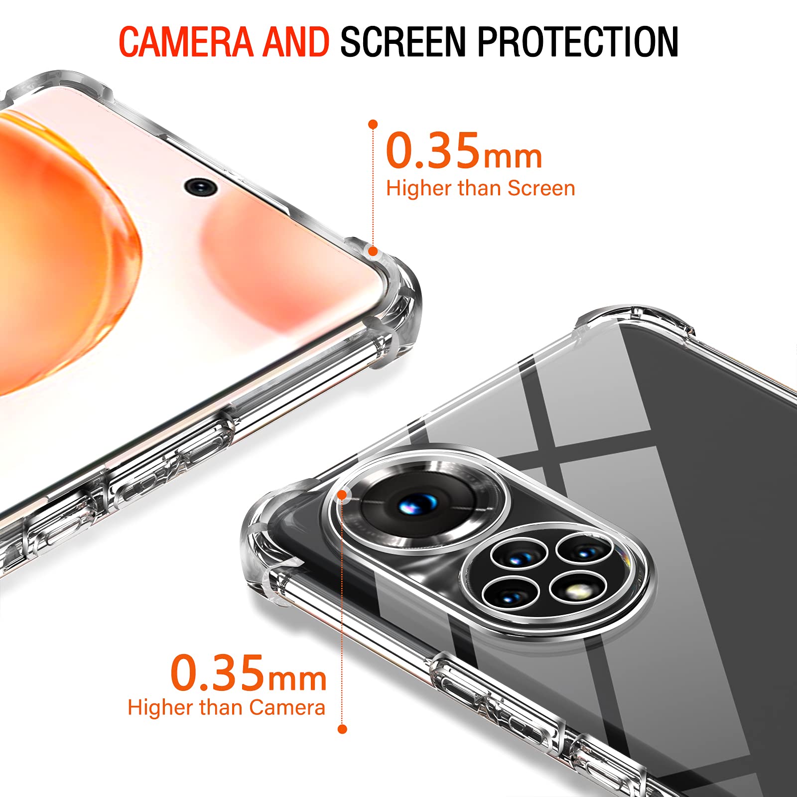 Cover Trasparente Per Huawei Honor 50 / Nova 9 - Custodia TPU Morbida Ultra Sottile Con Angoli Rinforzati + 2 Vetri Temperati Inclusi - Colore Nero/Oro