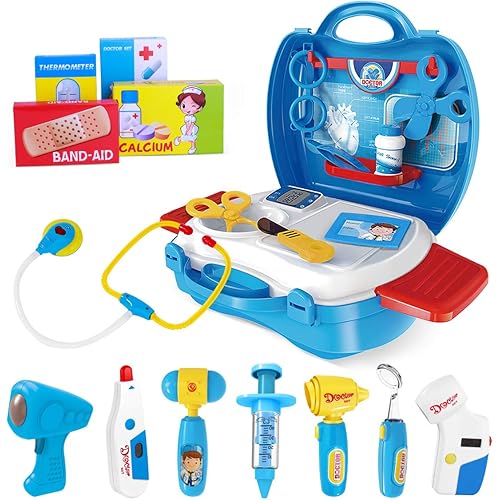 Toy Doctor Kit for Kids: 27Pcs Pretend Play Medical Doctor Playset with Carrying Case Electronic Stethoscope - Role Play Gift Educational Doctor Play Set for Toddler Boys Girls Ages 3 4 5 6
