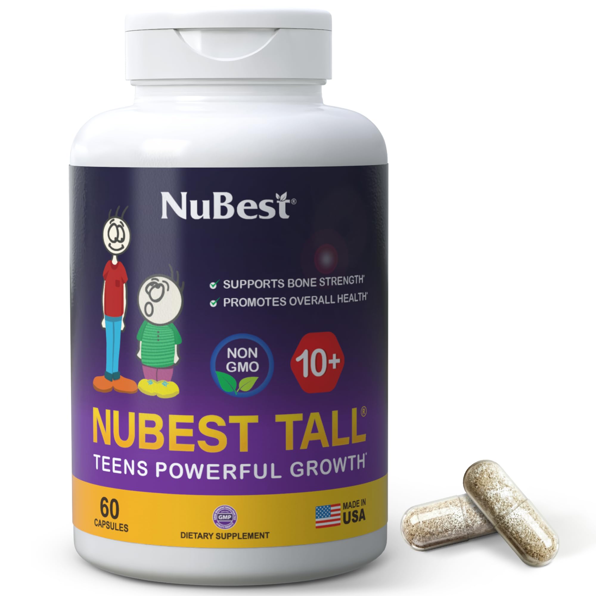NuBest Tall 10+ Growth Support Vitamins for Kids & Teens, 60 Capsules 60 Count (Pack of 1)