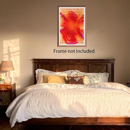 Miniatura 6 de Póster abstracto hippie Trippy What Is Yours Will Find You, color rojo, 70s 80s, cara ojo, lienzo de pared, arte de pared inspirador con citas de