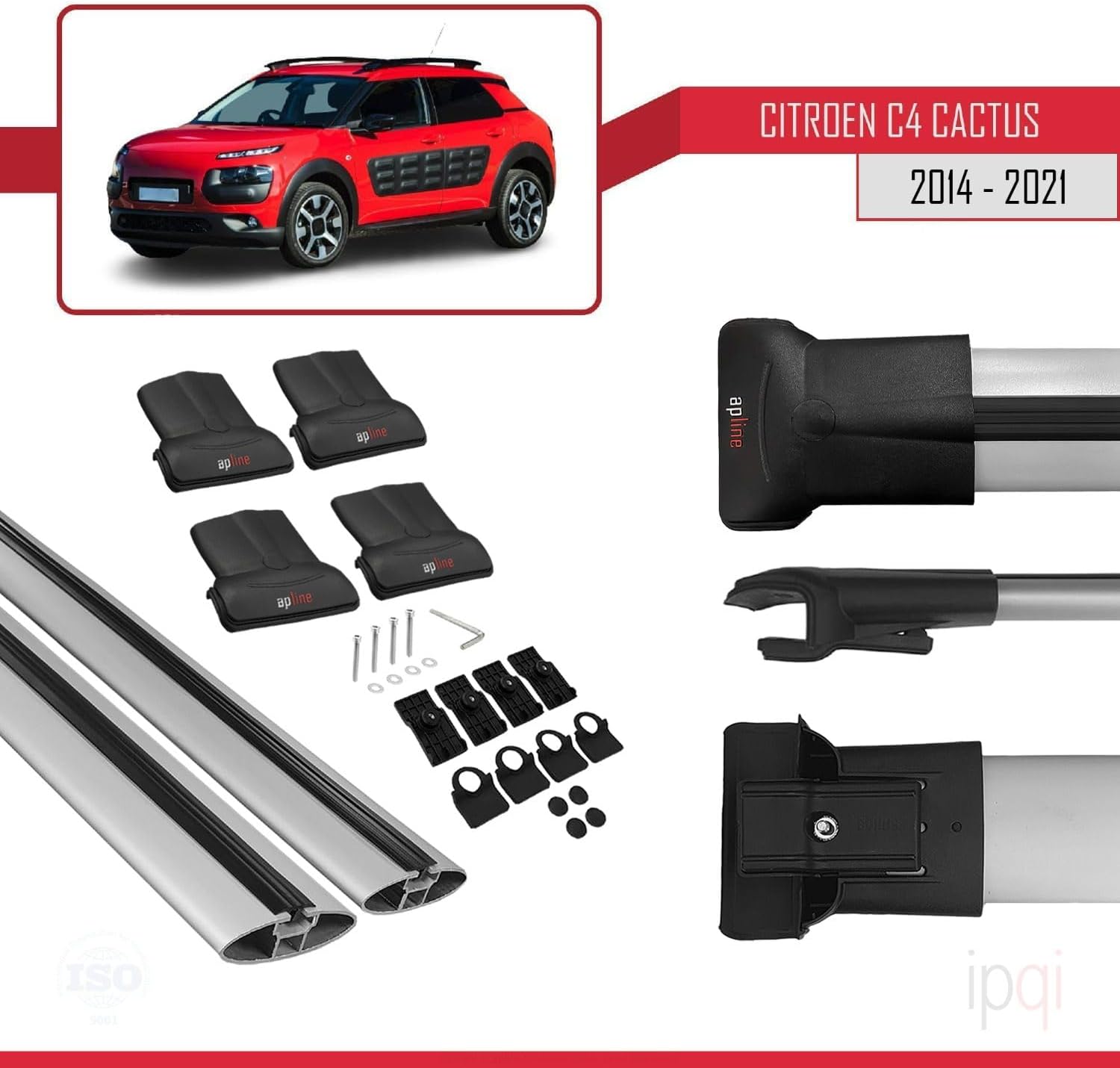RE&AR Tuning Cross Bar Compatible for Citroen C4 Cactus 2014-2021 Roof Racks Car Top Luggage Carrier Rails Alu Gray