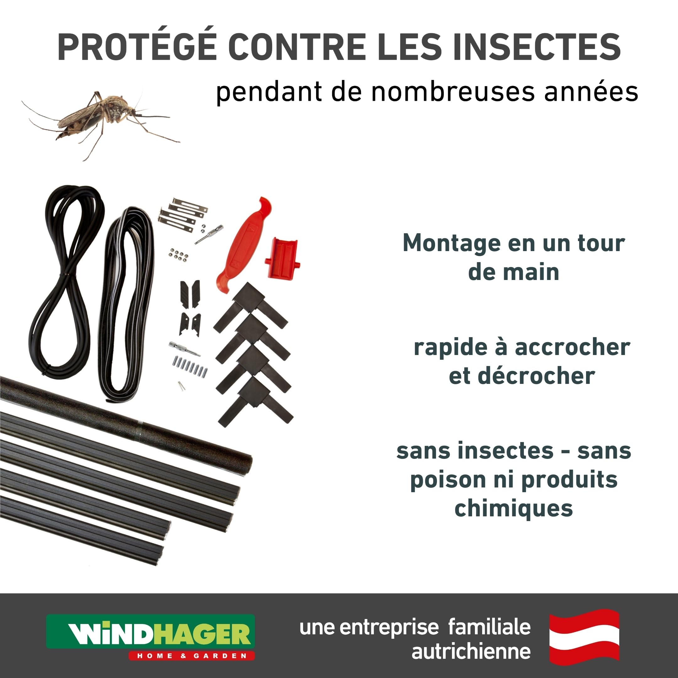 Windhager Moustiquaire Cadre Fixe Pour Fenetres Expert, Pare-moustiquaires Cadres en aluminium pour fenêtres, 100 x 120 cm, anthracite, 03996