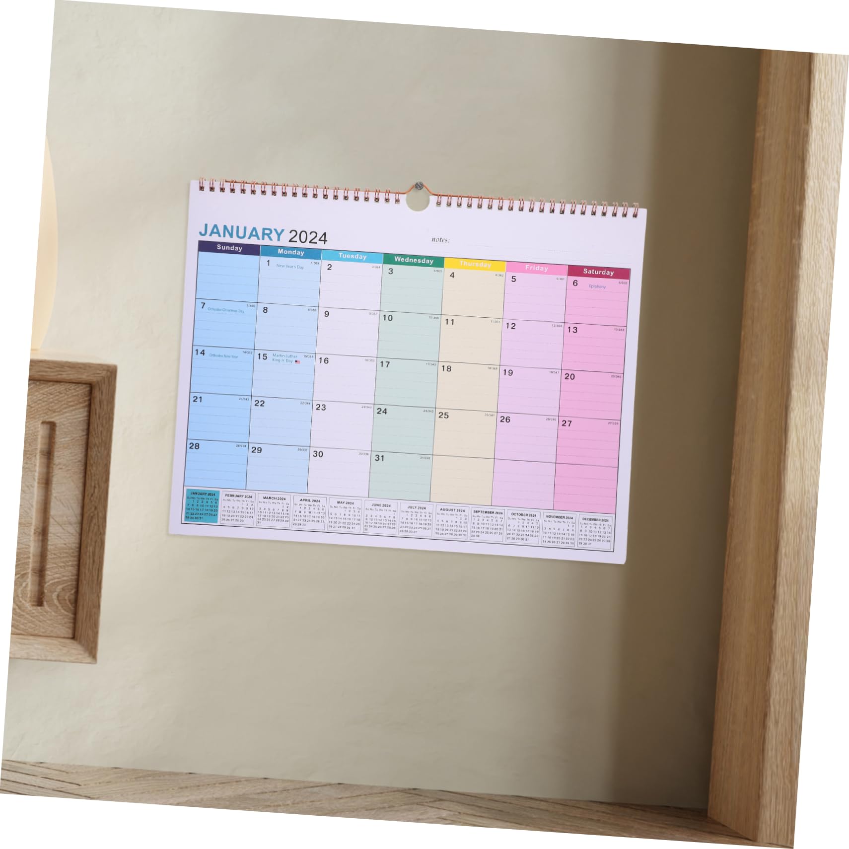 TEHAUX 2pezzi Calendario Da Muro Mensile Inglese Design Semplice e Pratico Per Casa e Ufficio Calendario Per Uso Quotidiano Facile Da Appendere e Scrivere Note