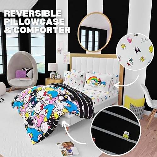 Miniatura 4 de Franco Sanrio Hello Kitty & Friends - Juego de edredón y sábanas súper suaves de 7 piezas con funda, tamaño matrimonial, (producto 100% oficial con