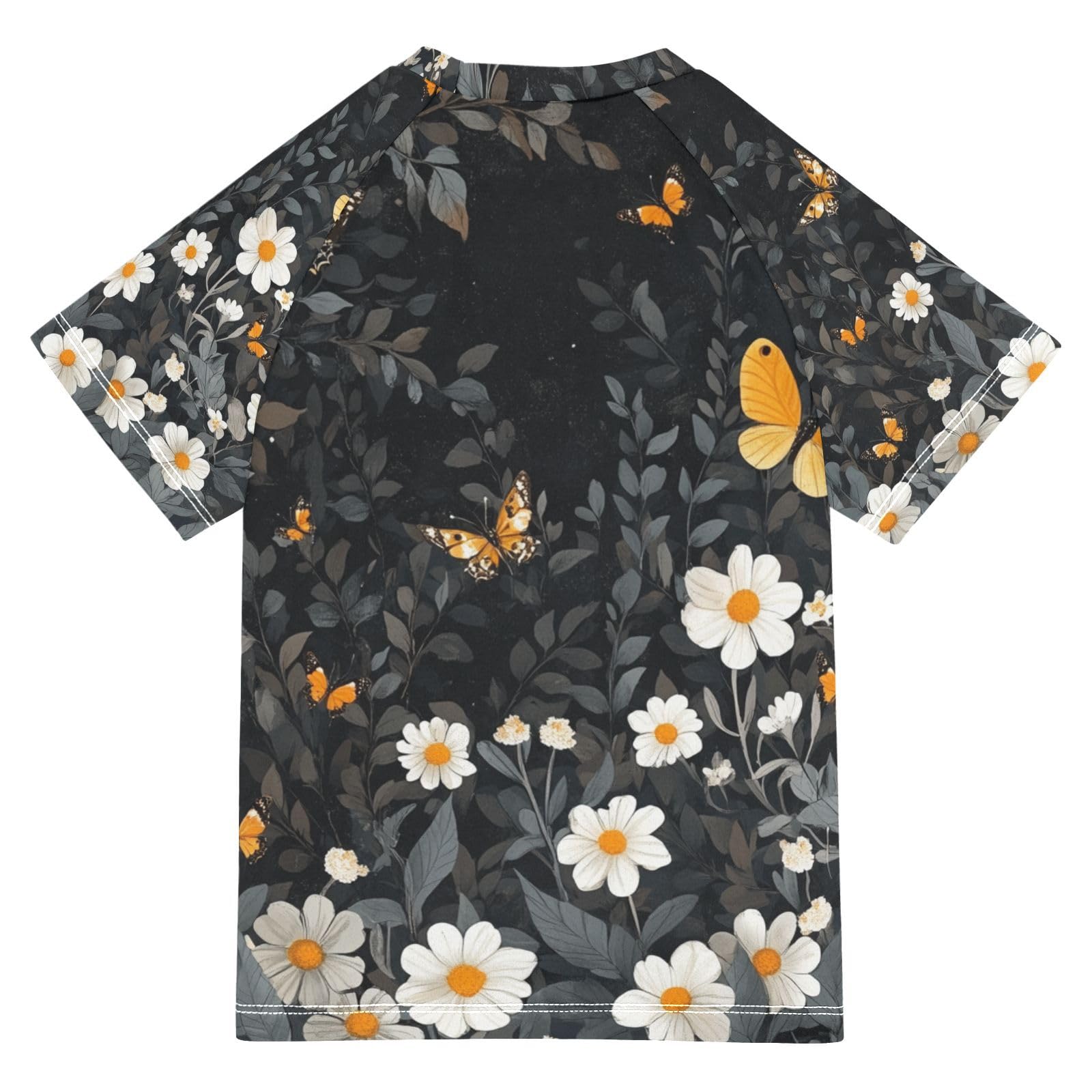 Jucciaco Boys Swing Shirts Daisy Forest Butterfly Black Rashguard Short Sleeve Kids T-Shirts Sun UPF 50+
