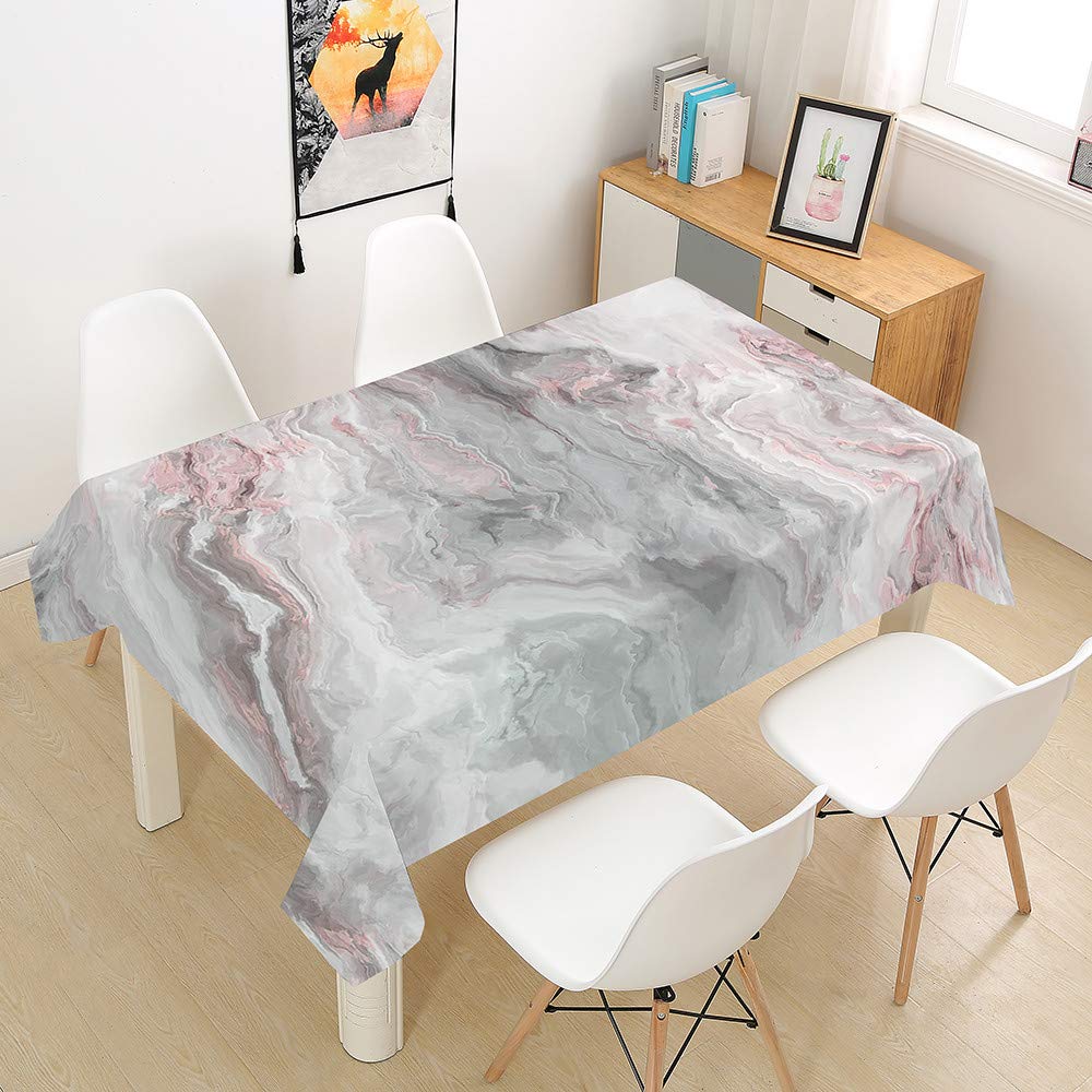 Morbuy Gray Pink Marble Tablecloths Rectangular Table Cloth Waterproof Wipeable Stain-Resistant Oil-Proof Printed Table Cover For Home Dining Garden Party (,140X180cm)