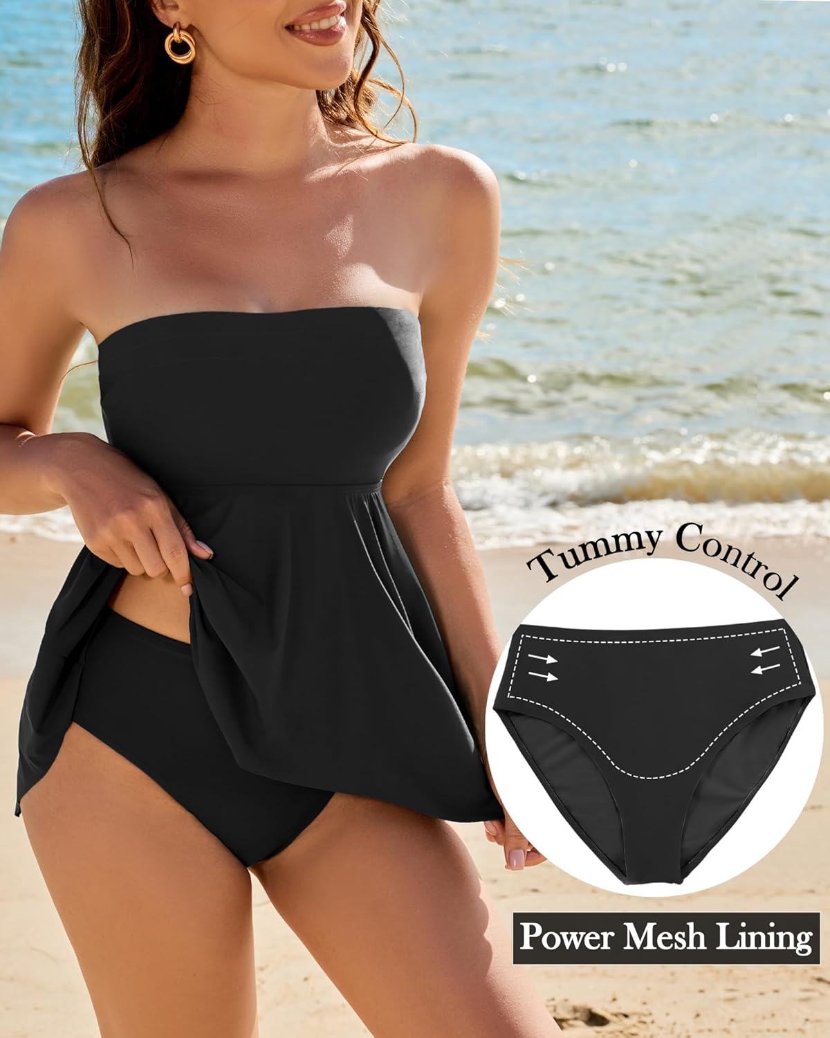 Jolefille Strapless Tankini Swimsuits for Women 2 Piece Tummy Control High Waisted Bathing Suits Flowy Modest Swim Suit 2026 - Image 4