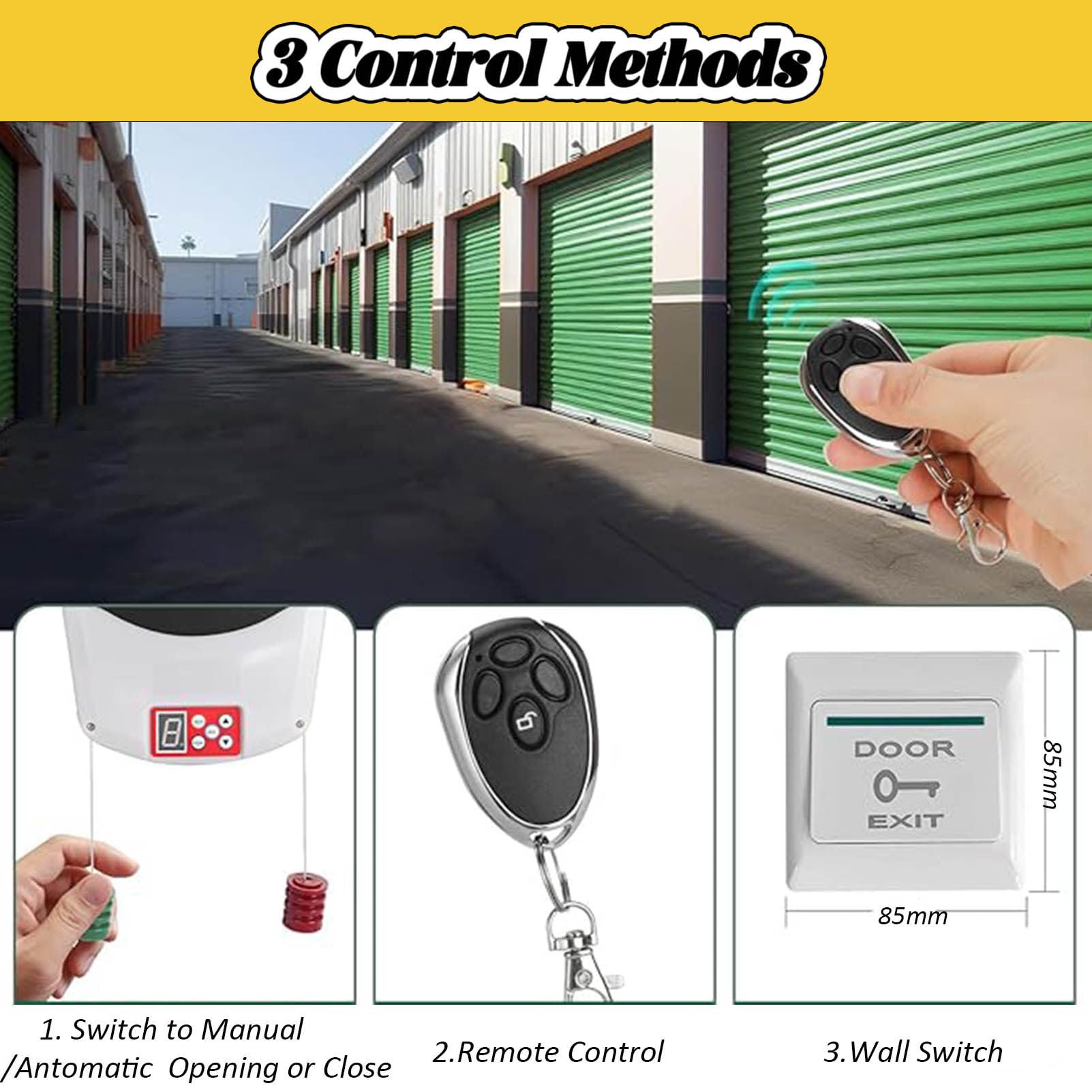Abridor de Puerta Enrollable automático, Motor de Puerta Enrollable de Garaje con 2 Controles remotos, Guantes, abridor de Puerta de Garaje Inteligente