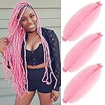 Afro Twist Hair 24 Inch 3 Packs, Springy Afro Twist Hair Pre Fluffed Spring Twist Hair Pre Stretched Wrapping Hair for Soft Locs Hair Extensions (24 Inch (Pack of 3), Pink)