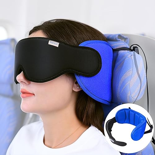 Miniatura 1 de SARISUN Almohadas de viaje para aviones, almohada cervical para dormir y viajar con máscara de ojos, almohada de avión para vuelo largo, almohadas