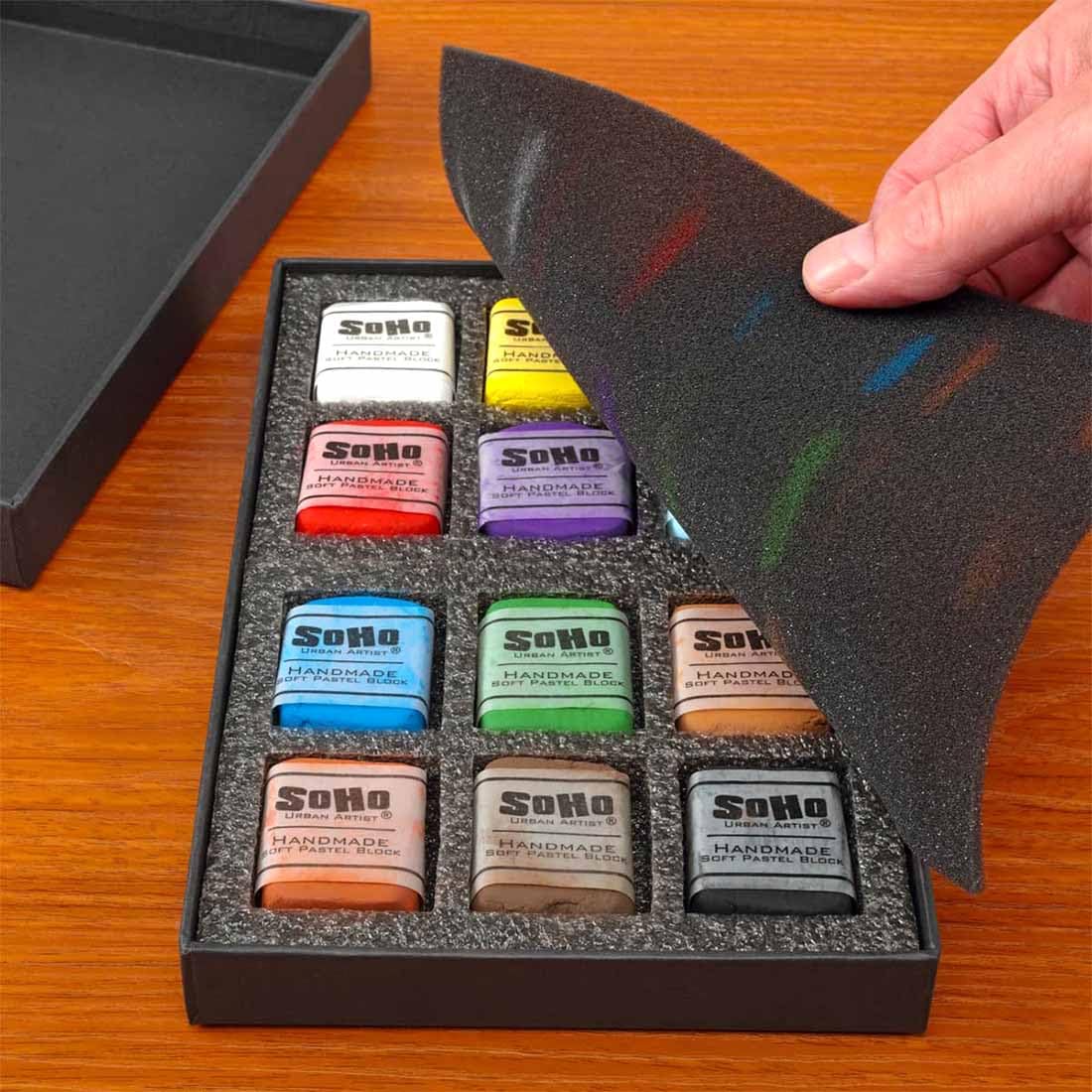Soho Urban Artist Handgefertigte, weiche Pastellblöcke, sortiert, Set mit 12 professionellen Pastellkreiden, samtige Farben zum Tonen von Papier, großflächigen Zeichnungen und Schichten, lichtecht und