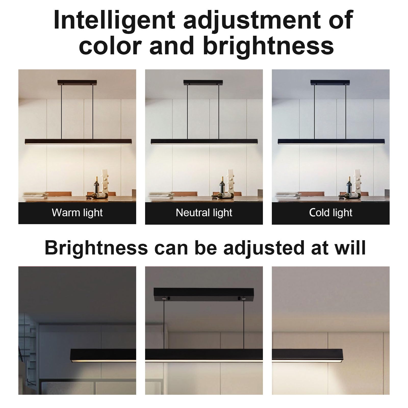 LED Pendelleuchte Esstisch 100cm, Dimmbare Hängelampe mit Fernbedienung 3000K/4500K/6000K, 10%-100% Helligkeit, Höhenverstellbar, Schwarz, für Esszimmer Küche Wohnzimmer Büro