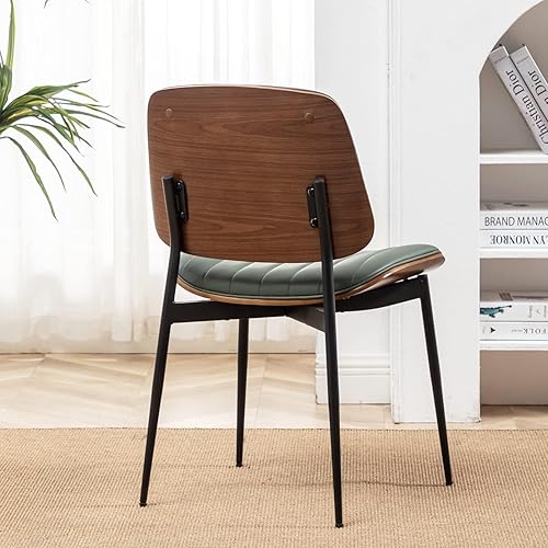 Miniatura 5 de LUNLING Juego de 4 sillas de comedor modernas de mediados de siglo, sillas retro de piel sintética con asiento tapizado de madera curvada de nogal,