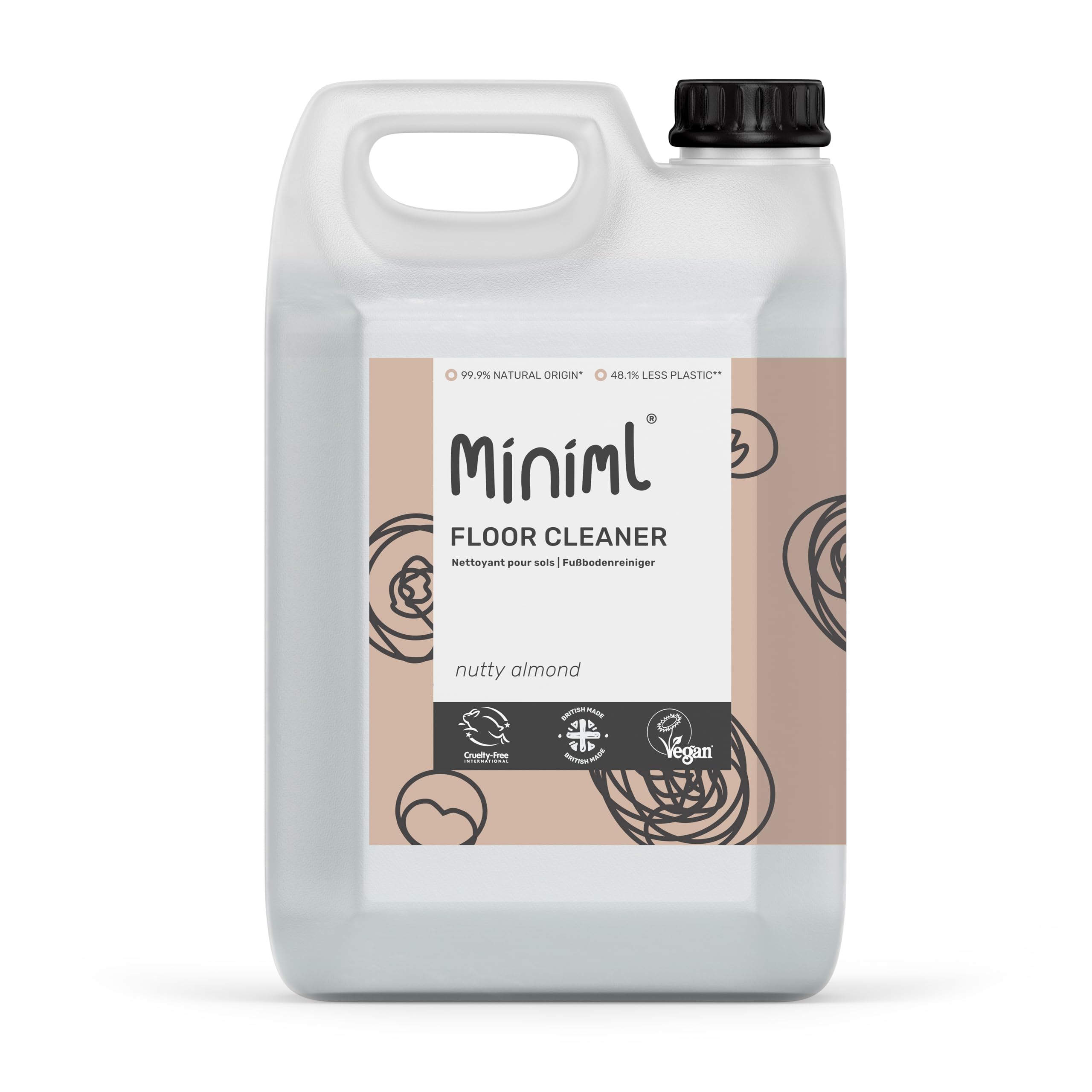 Miniml Eco Floor Cleaner Liquid 5L Refill - Almond Scented Multi Purpose Hard Floor Surface Cleaner for Laminate, Tile, Wood, Patio, Pressure Washer and More - 100 Percent Vegan and Cruelty-Free