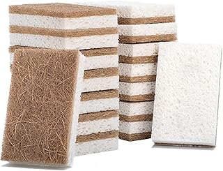 16 Pack Natural Cellulose Biodegradable Sponges, Non Scratch Kitchen Cleaning Sponge, Eco Friendly Coconut Fiber and Wood Cellulose Scrubber Sponge, Household Cleaning Sponges for Kitchen Dishwashing