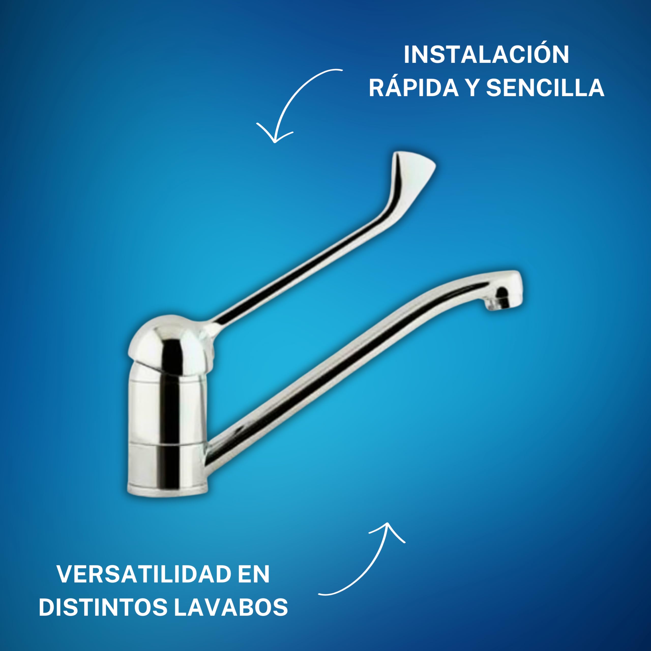 Grifo Monomando Palanca Gerontológica GEV - Grifo de Lavabo Monomando, Ideal Normas Sanitarias, Maneta Medical Extendida 20 Cms, Juego Completo para Hospitales, Laboratorios y Hostelería
