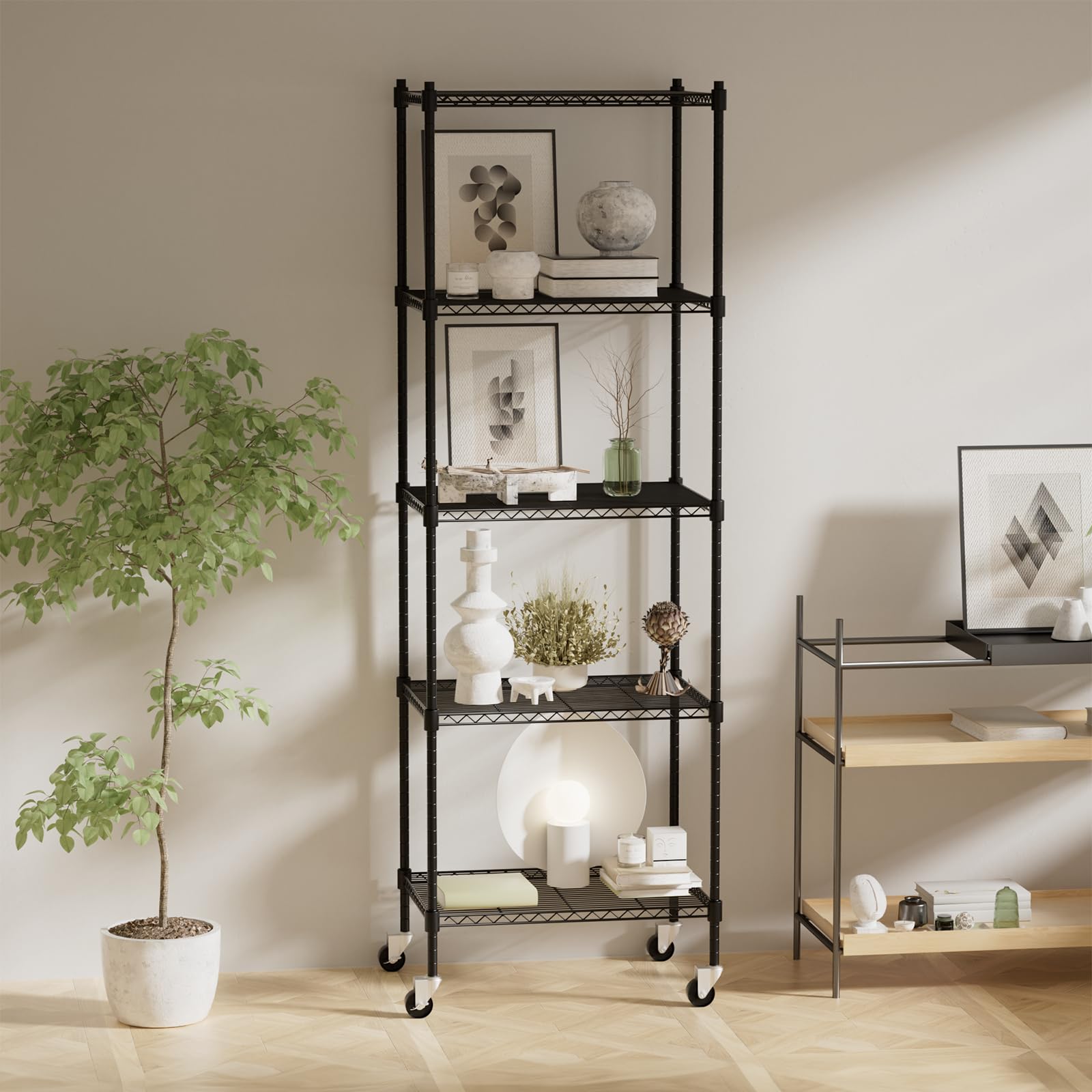 5 Tier Metal Storage Rack/Shelving Silver Wire Shelf Kitchen/Office Units Stand