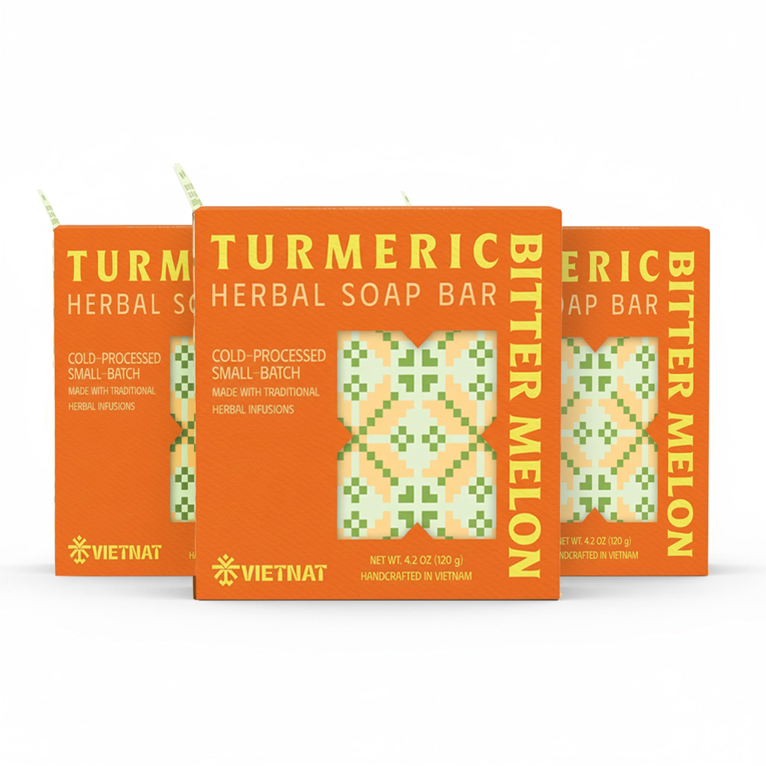 Turmeric Bitter Melon Soap Bar Pack of 3 2-in-1 Cleansing Balancing Cold Process Handmade Bar with Natural Botanicals