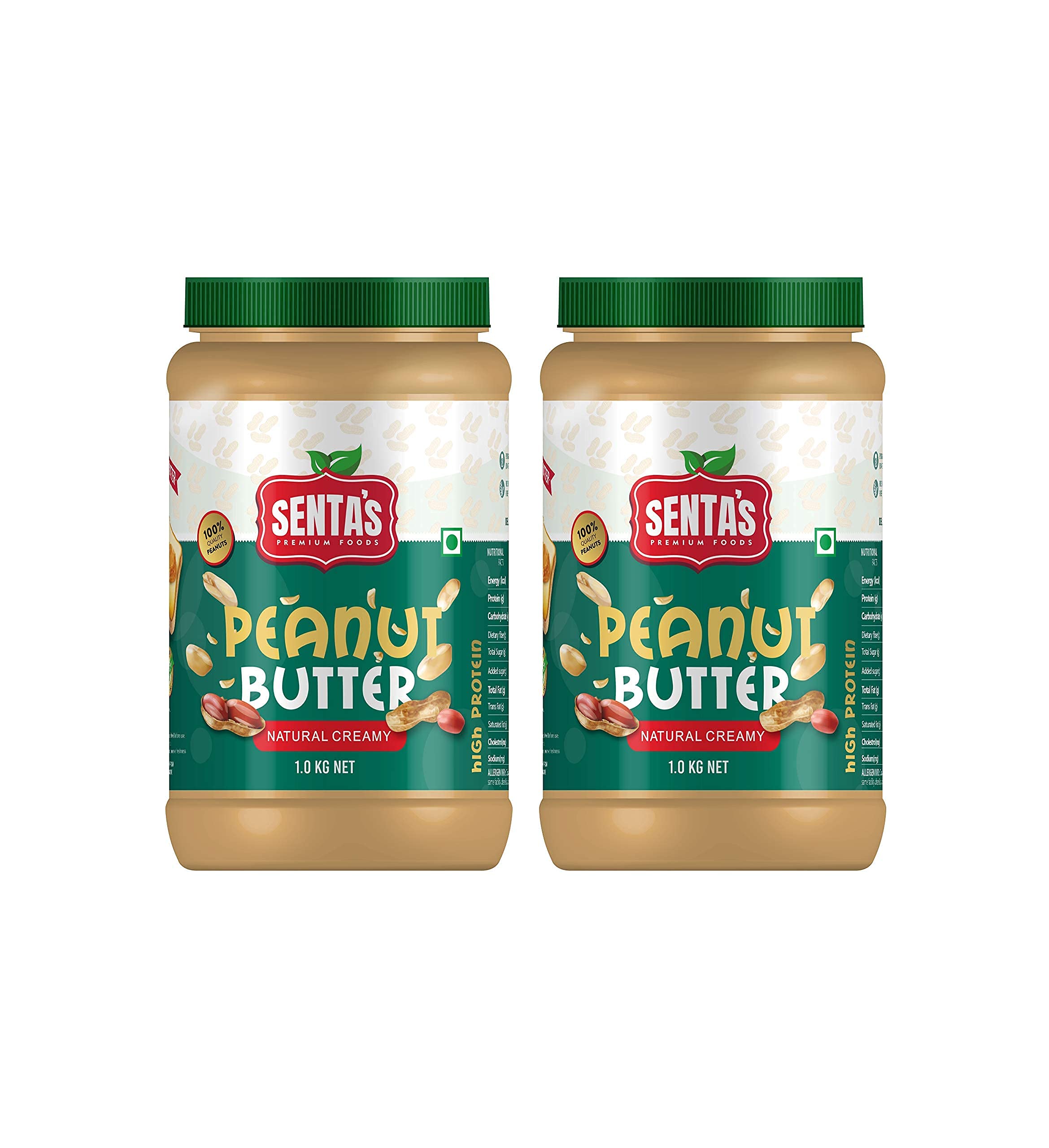 Senta's Natural Creamy Peanut Butter (Pack of 2) (1 kg + 1 kg = 2 kg)