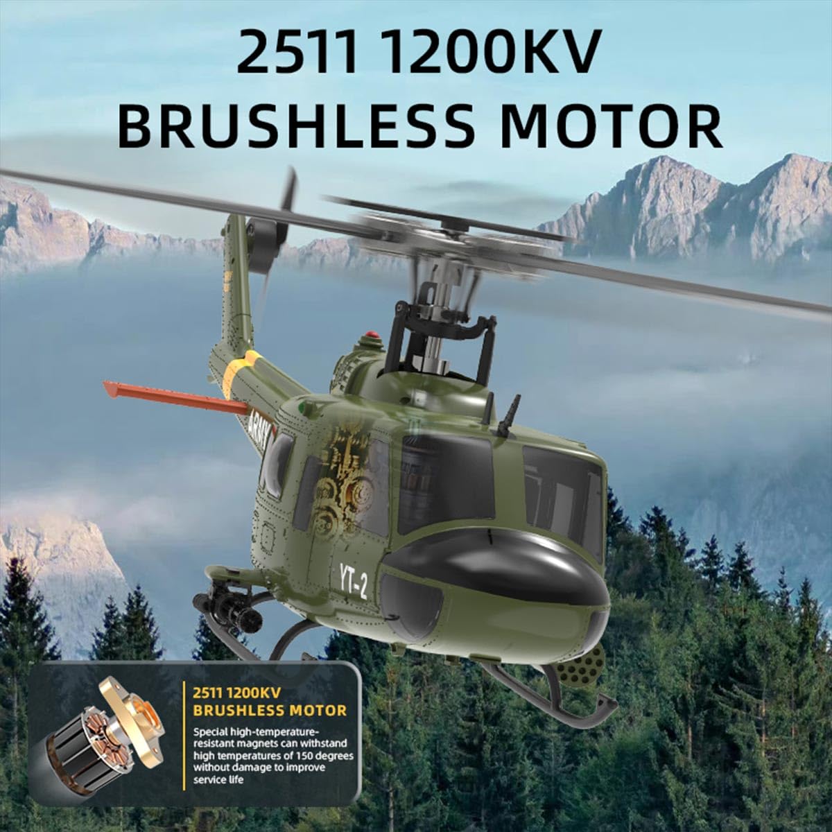 RC śmigłowce dla dorosłych, F07-V 1/34 skala UH-1 Huey 2.4G 6CH bezszczotkowy bezpośredni bezszczotkowy helikopter RC Flybarless RC tryb modelu 1/Mode 2 przełączane (wersja RTF)