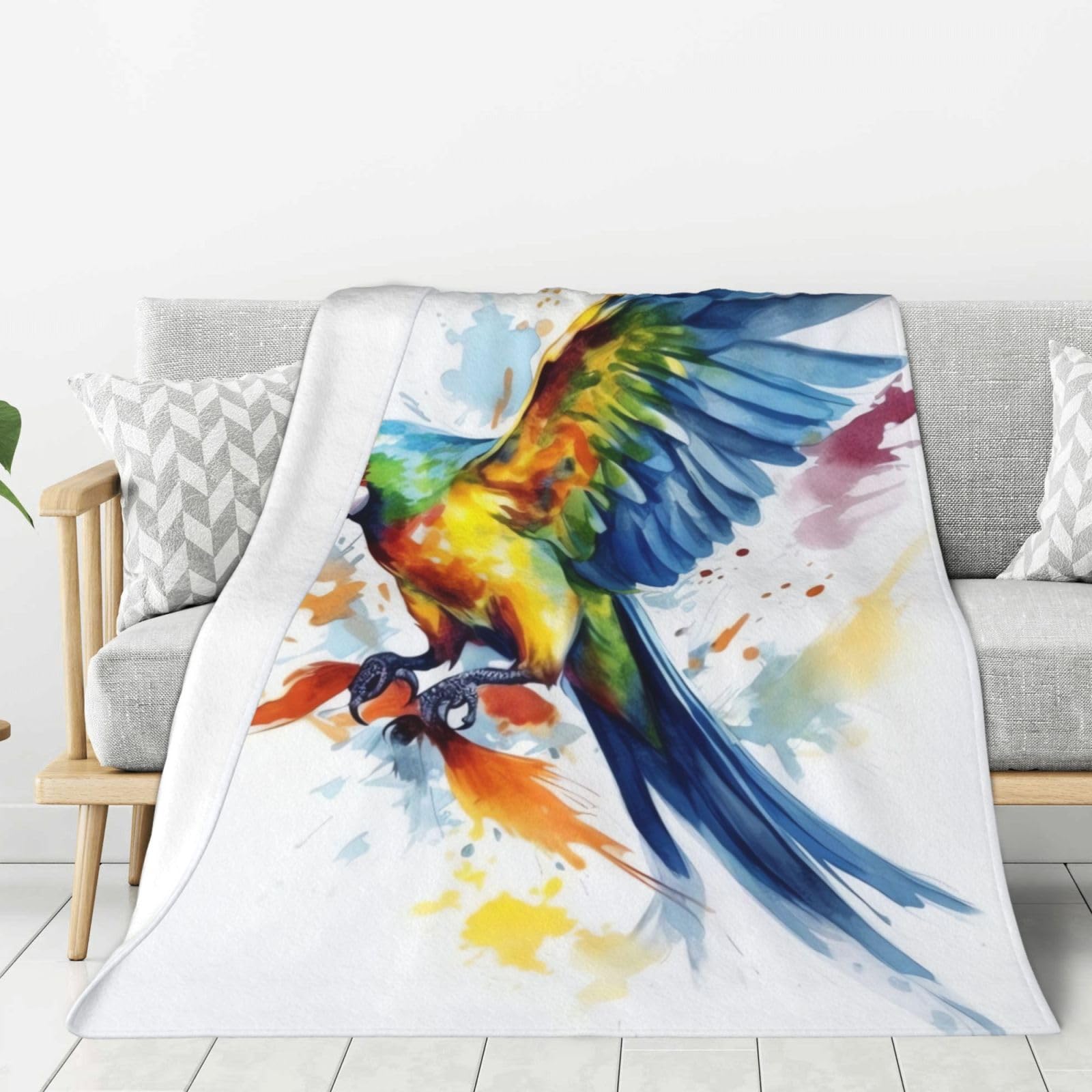 Flying Parrot Throw Blanket Plush Flannel Fleece Blanket, Soft Lightweight Cozy Blankets 60"X50" for Bed Couch Sofa Travel
