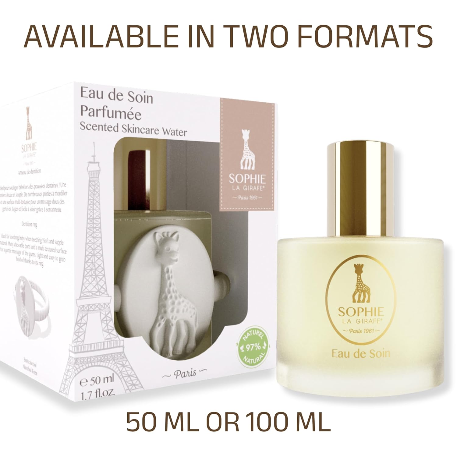 Sophie la girafe Eau de Soin (Scented Skincare Water) | Includes Sophie Teether | Alcohol Free | Nostalgic Childhood Scent of Orange Blossom & Vanilla (50 ml or 1.7 fl oz)