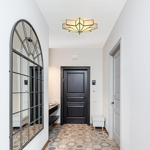 Miniatura 7 de Aeyee Lámpara de techo empotrada de latón con forma de estrella, 4 luces, lámpara de techo para dormitorio con pantalla de vidrio