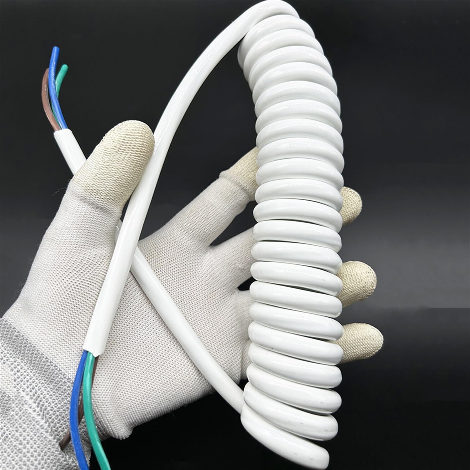 Chowany kabel do białej suszarki do włosów z 3 przewodami, spiralny drut poliuretanowy 1,5 mm z rozciągliwością elastycznego rozciągania (stretch 3 metry)