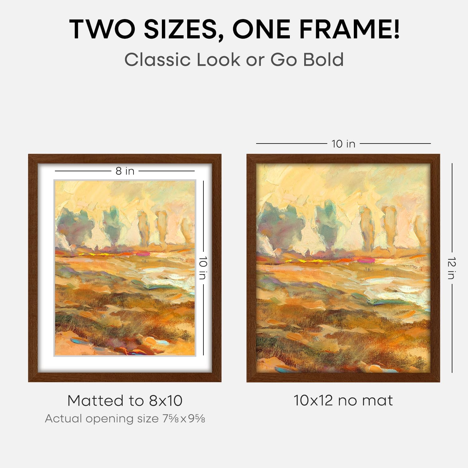 Homeforia 10x12 Brown Oak Picture Frame, High-End Wood, 8x10 Mat, Glass image 2