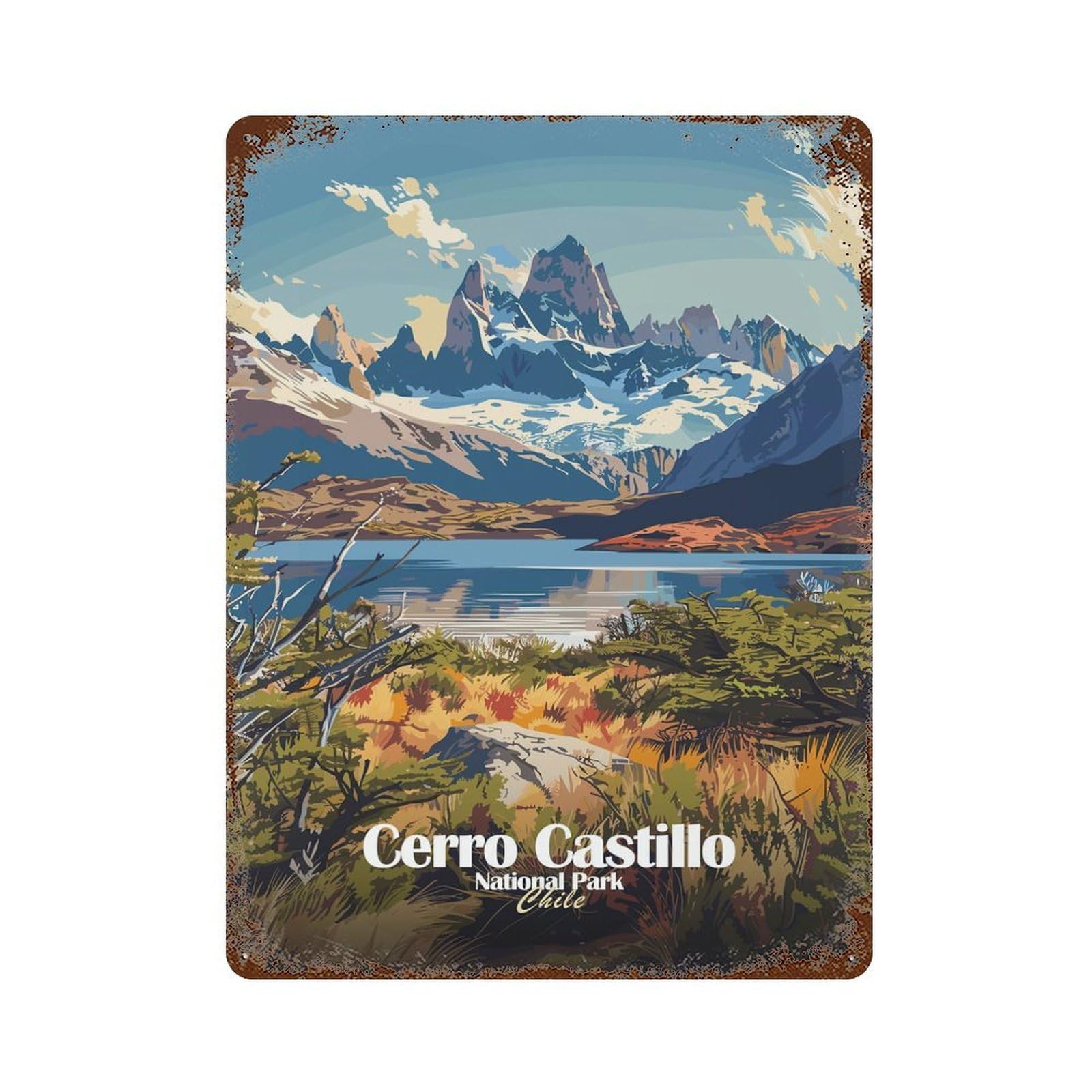 Cerro Castillo National Park Chile Vintage Rust Metal Sign 15.7"x11.8", for Patio, Garden Room And Bar Decor, Classic Wall Plaque