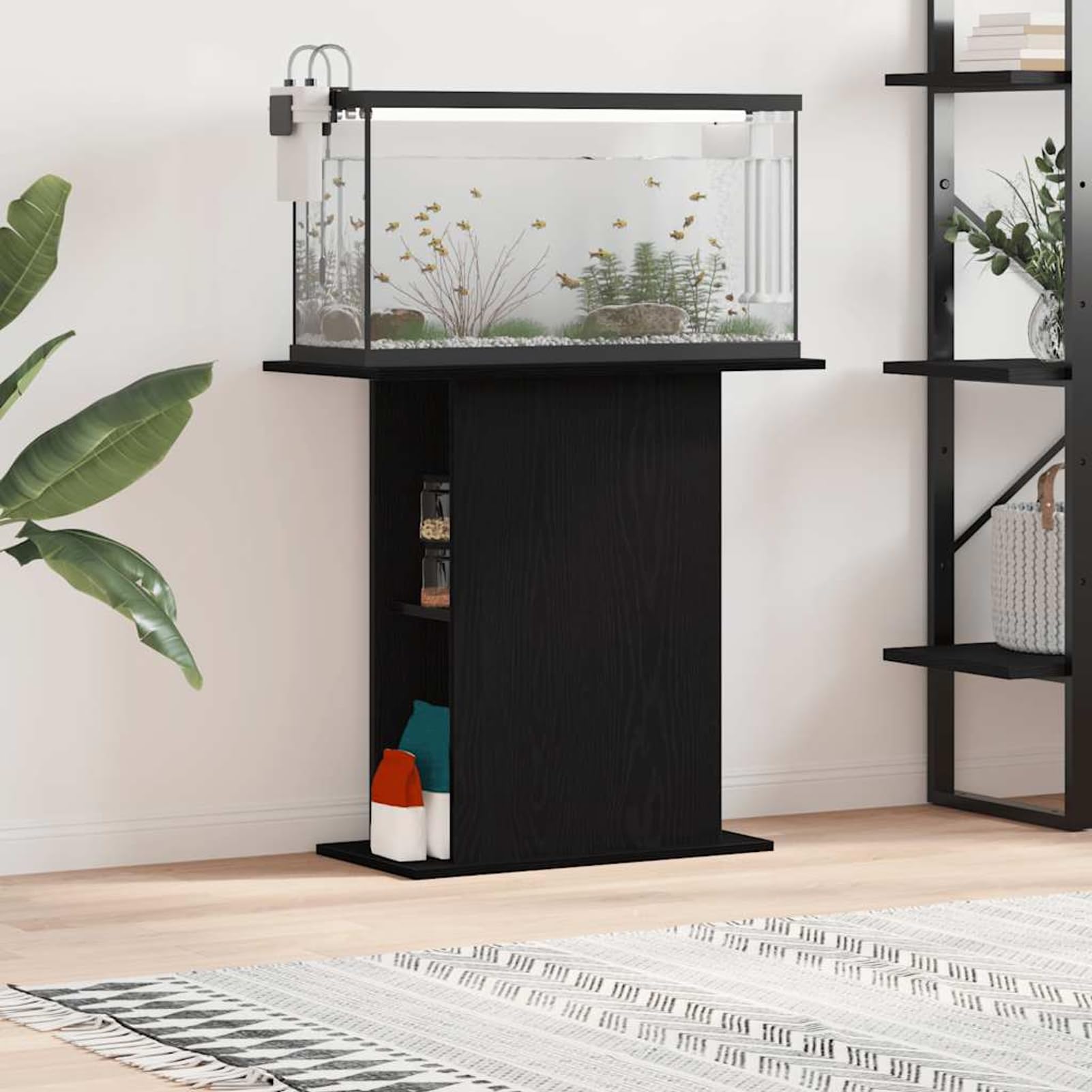 GecheerSoporte para Acuario de Roble Negro 75x36x72,5 cm de Madera de ingeniería