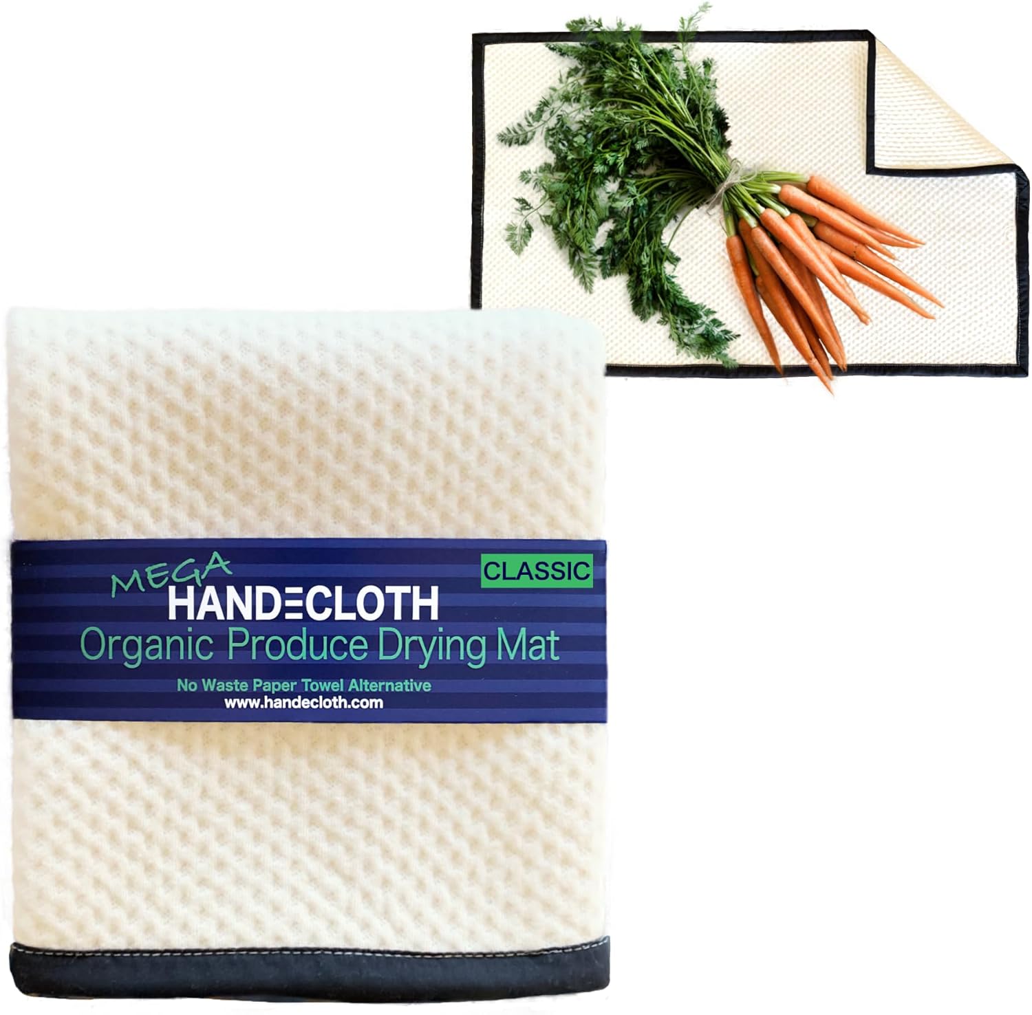 Organic Cotton Produce Drying Mat - Made in USA - Ultra Absorbent Reversible Pad Perfect for Drying Fruits & Vegetables - Zero Waste Microfiber Alternative - Extra Large