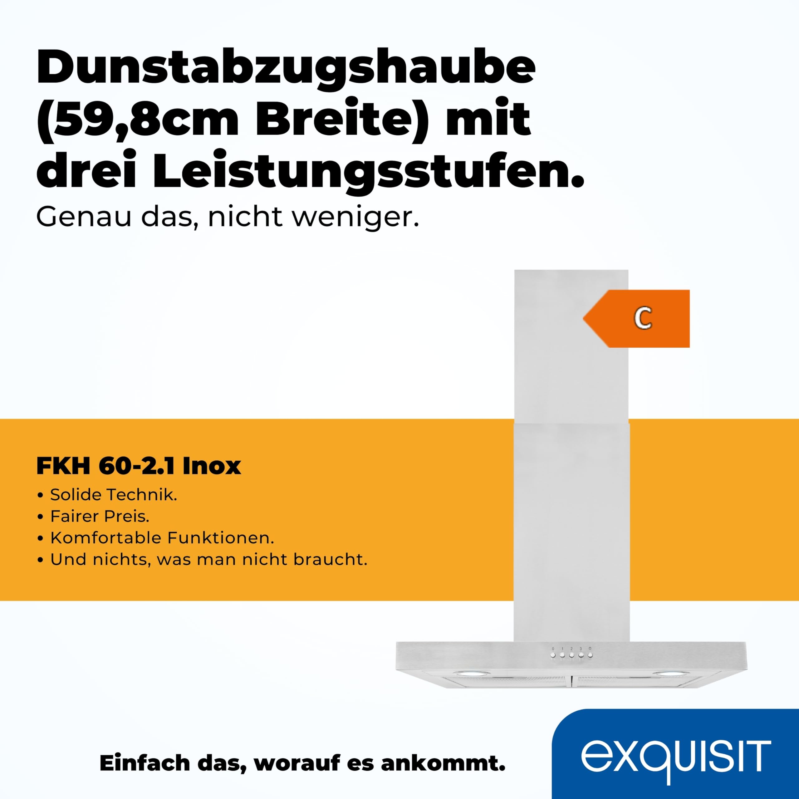 Exquisit Kaminhaube FKH 60-2 Inox | Ab- und Umlaufbetrieb |Inoxlook