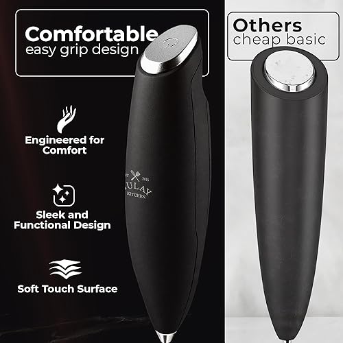 Vista 117 de Zulay Kitchen - Espumador de leche de mano con pilas AA Duracell: batidora de bebidas resistente para café, latte, capuchino y más, color aurora