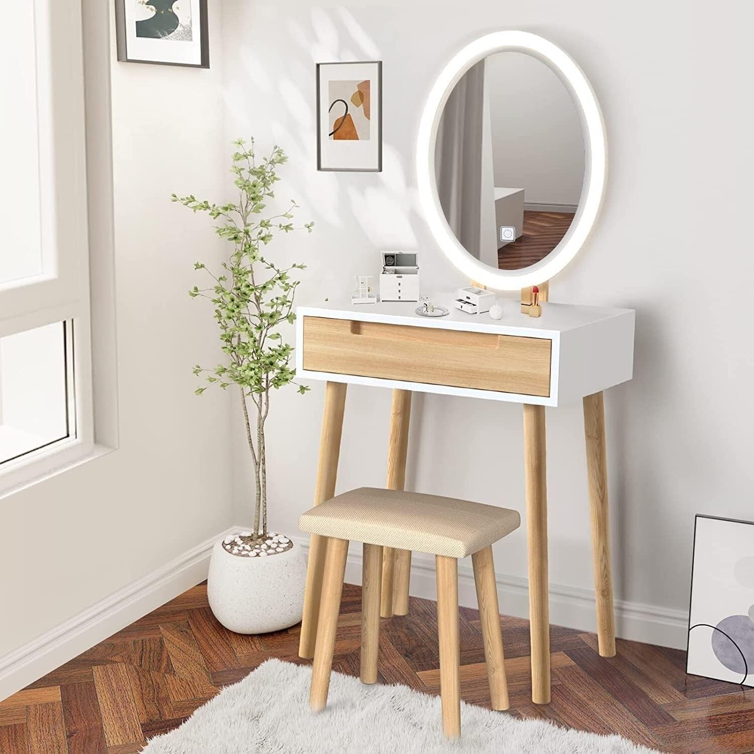YU YUSING Toletta da Trucco con Specchio Ovale con Luce, Toeletta Trucco