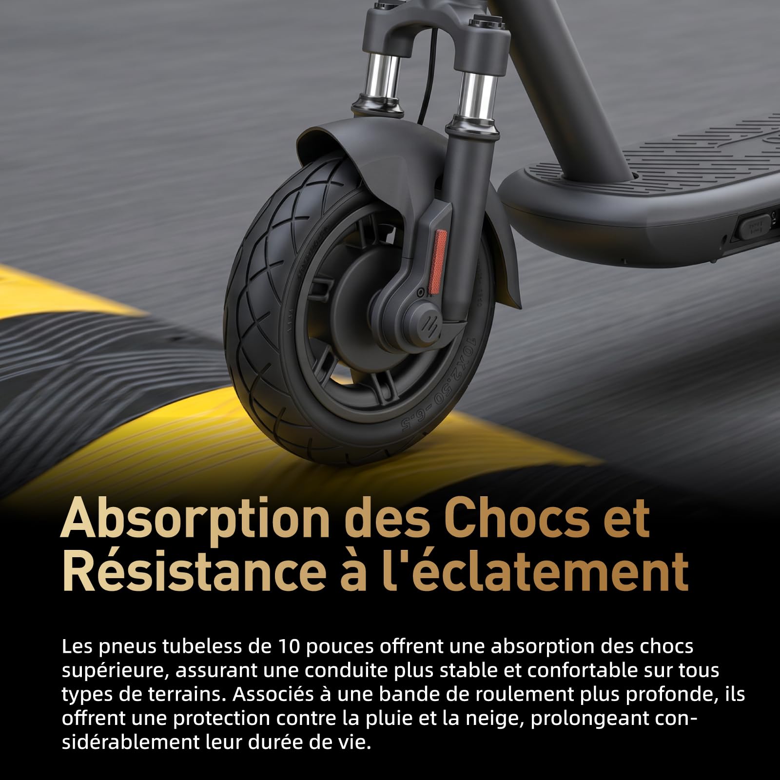 Lot de 2 pneus de scooter sans chambre à air 10 x 2,50-6,5 E - Pour scooter électrique ODYS Neo E100 - 10" - Pneu de rechange sans chambre à air - Avant et arrière - Avec valve (CHAOYANG-2