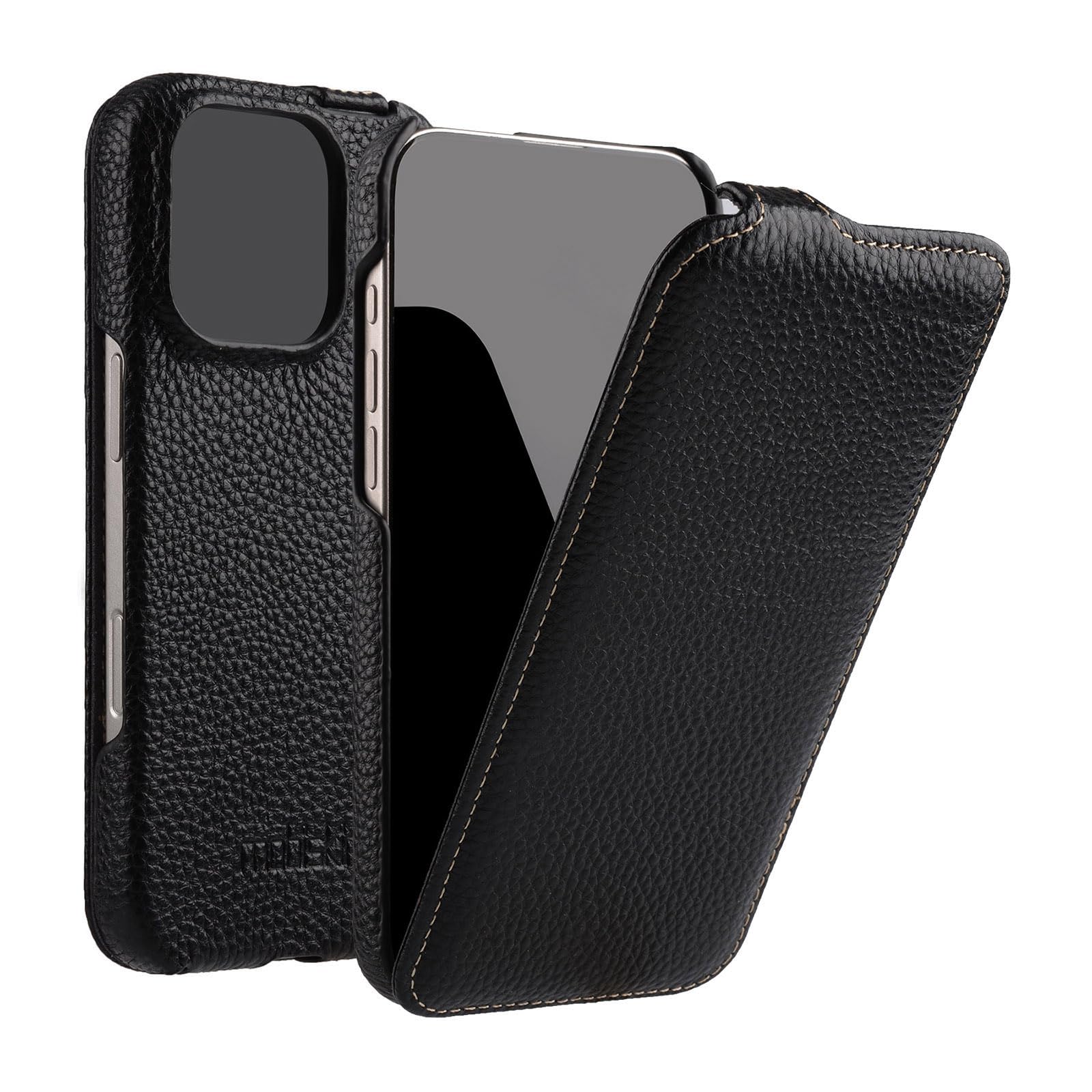 Funda con tapa para iPhone 16 PRO (6,3 pulgadas), color negro | Funda para teléfono móvil con revestimiento de piel, funda compatible con MagSafe, funda fina, plegable verticalmente