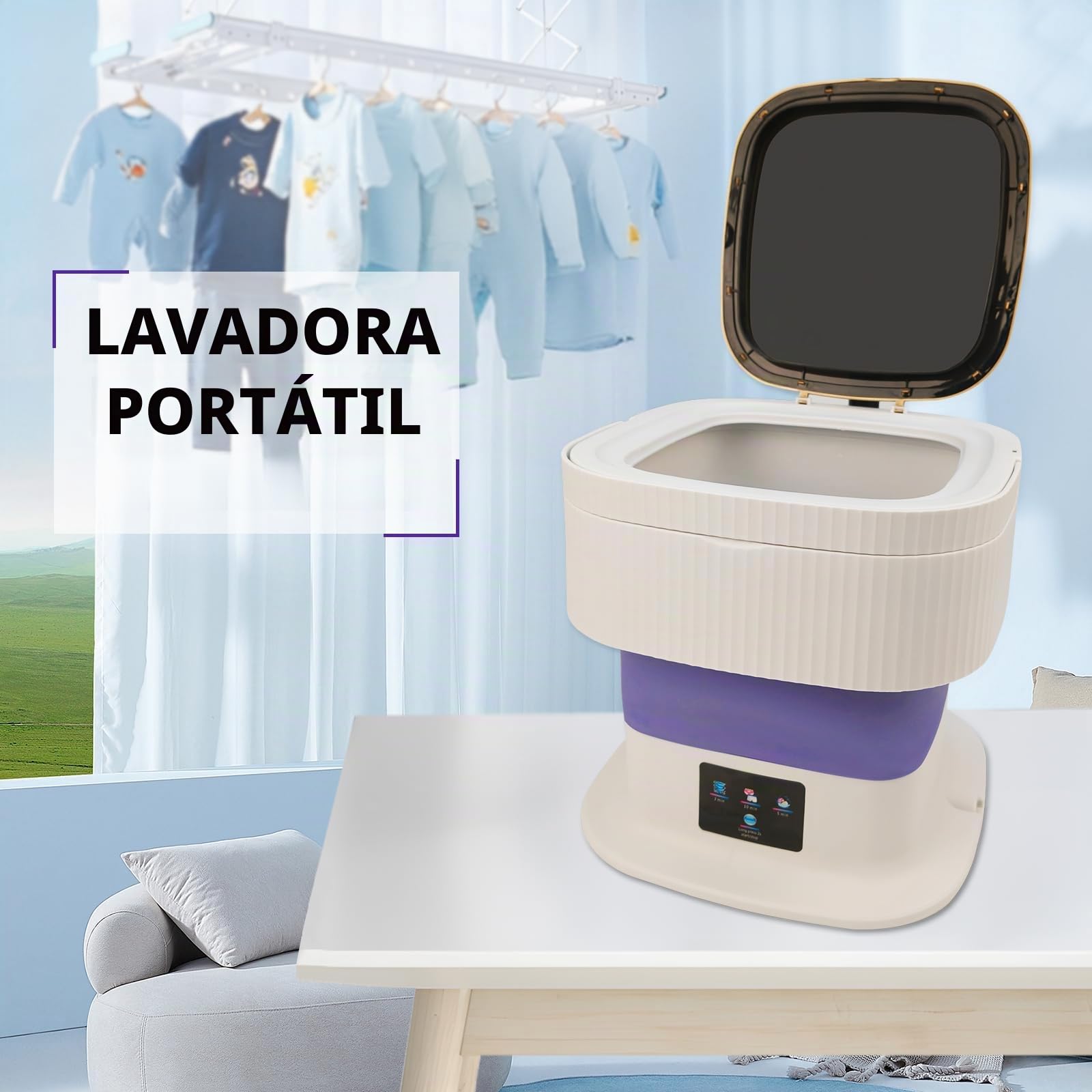 Mini lavadora portátil, 15 l, para camping, con escurridor, limpieza profunda de ropa interior, ropa de bebé, calcetines para apartamentos, dormitorios, viajes, coches