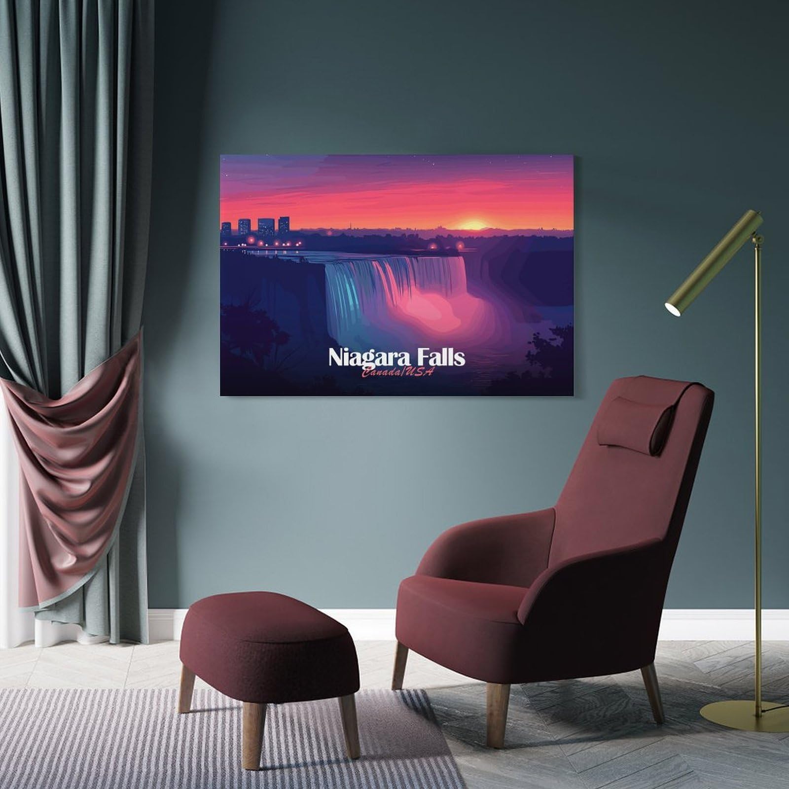 Junmoney Frame-Style-13 Niagara Falls At Sunset Canvas Wall Decor, 24X36inch(60X90cm), For Gallery Wall Decor And Room Displays, Wall Decor Suited To Curated Displays