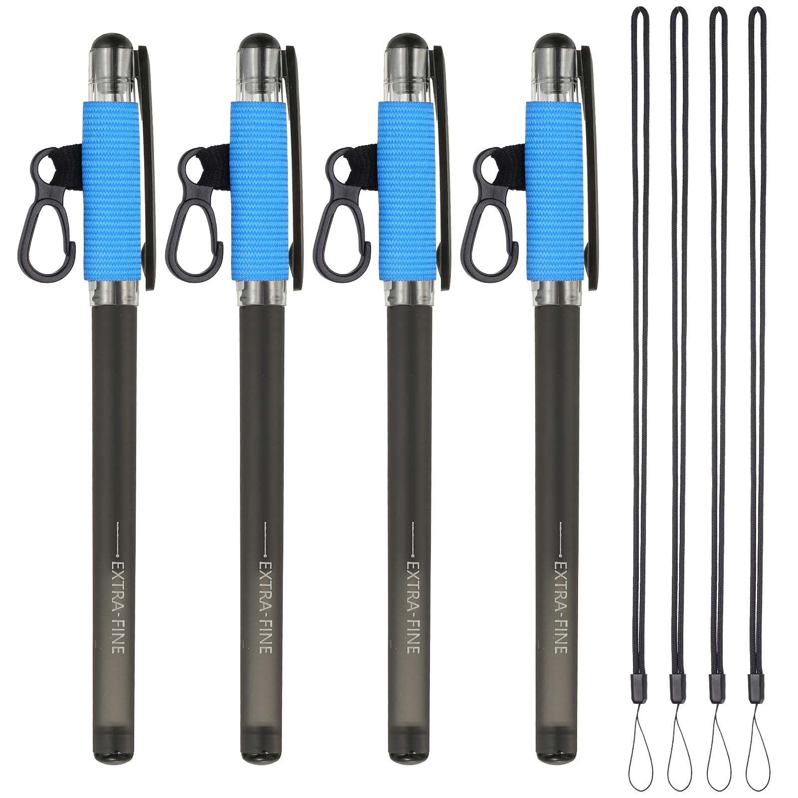 PATIKIL 4Pcs Elastic Pen Holder with 4 Lanyards, Anti Lose Portable Pen Holder for Necklace Carpenters Teachers Construction Workers, Blue