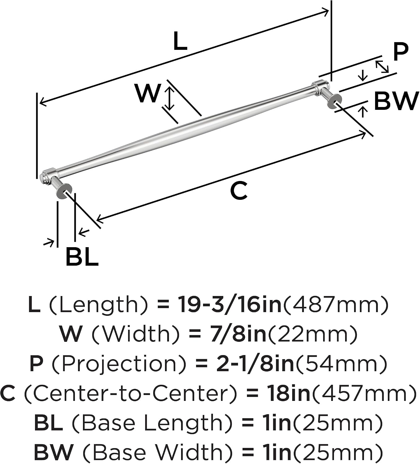 Amerock Enlivity 18 inch (457mm) Center-to-Center Polished Chrome Appliance Pull, BP3773026