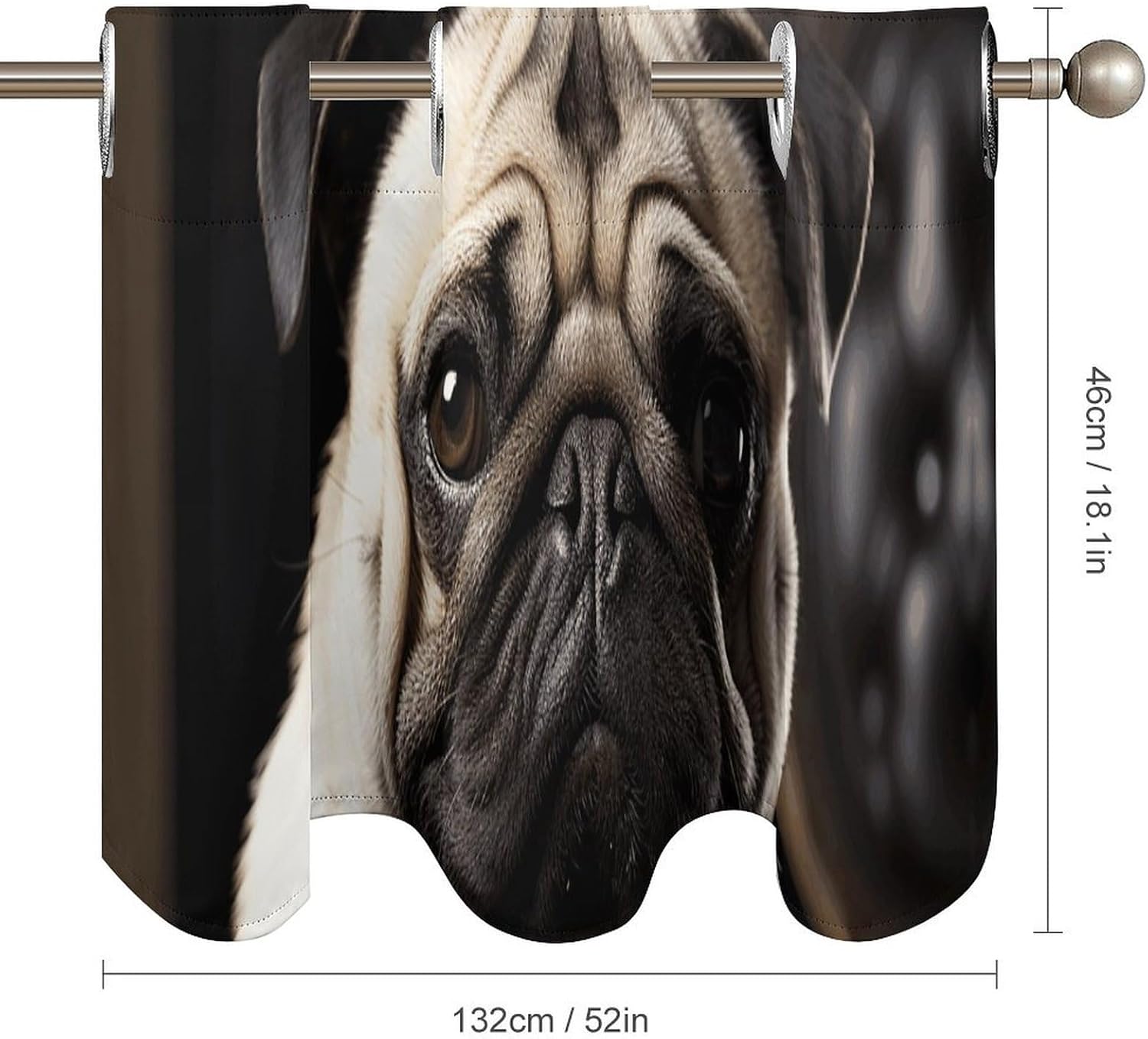 Cool Pug Dog Valance for Windows, 2 Pack Kitchen Curtains Modern Home Decor, Soft Blackout Window Curtains for Living Room & Bedroom, 18 X 52 Inch