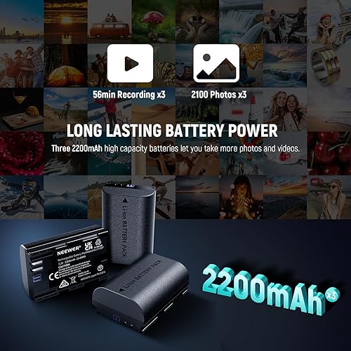 Miniatura 10 de NEEWER LP-E6NH - Juego de batería de repuesto y cargador USB, paquete de 3 unidades de repuesto de 2250 mAh para batería LP-E6NH y cargador USB de