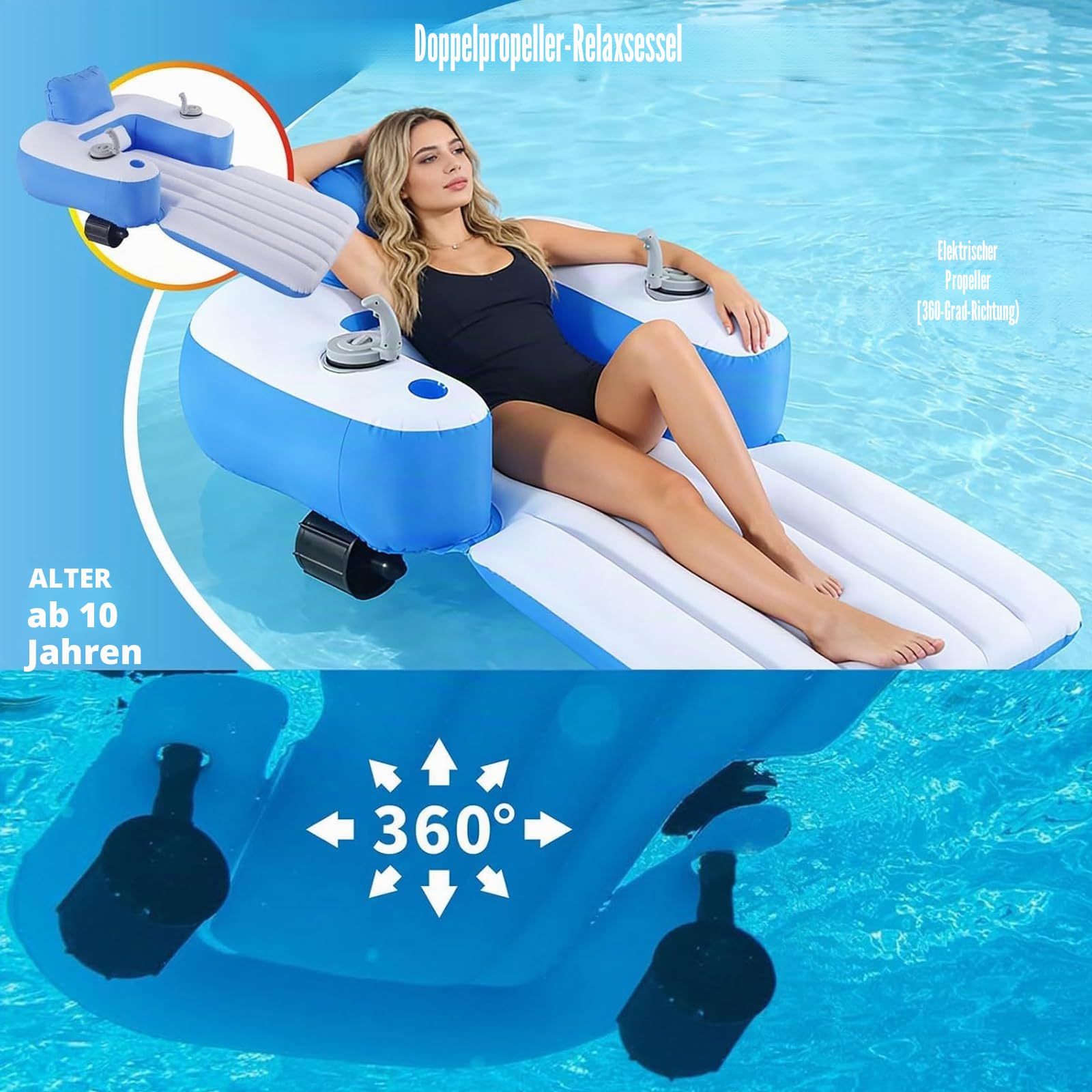 Powered Pool Float, aufblasbarer Loungesessel zum Sonnenbaden, Schwimmen, See & Strand Entspannung