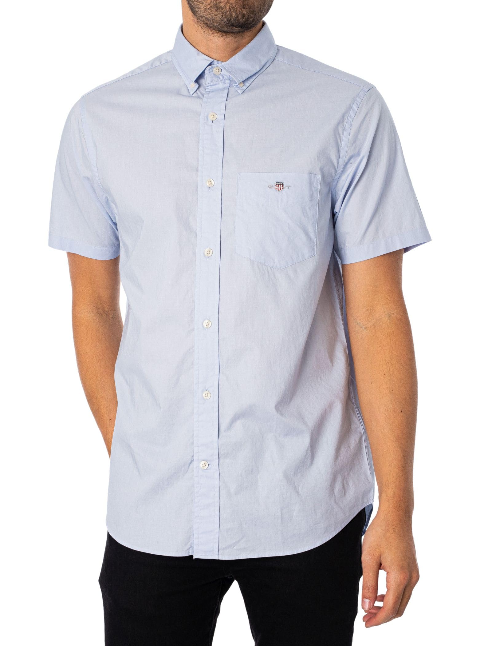 GANT Mens Fit Classic Poplin Short Sleeve Shirt Light Blue XXL