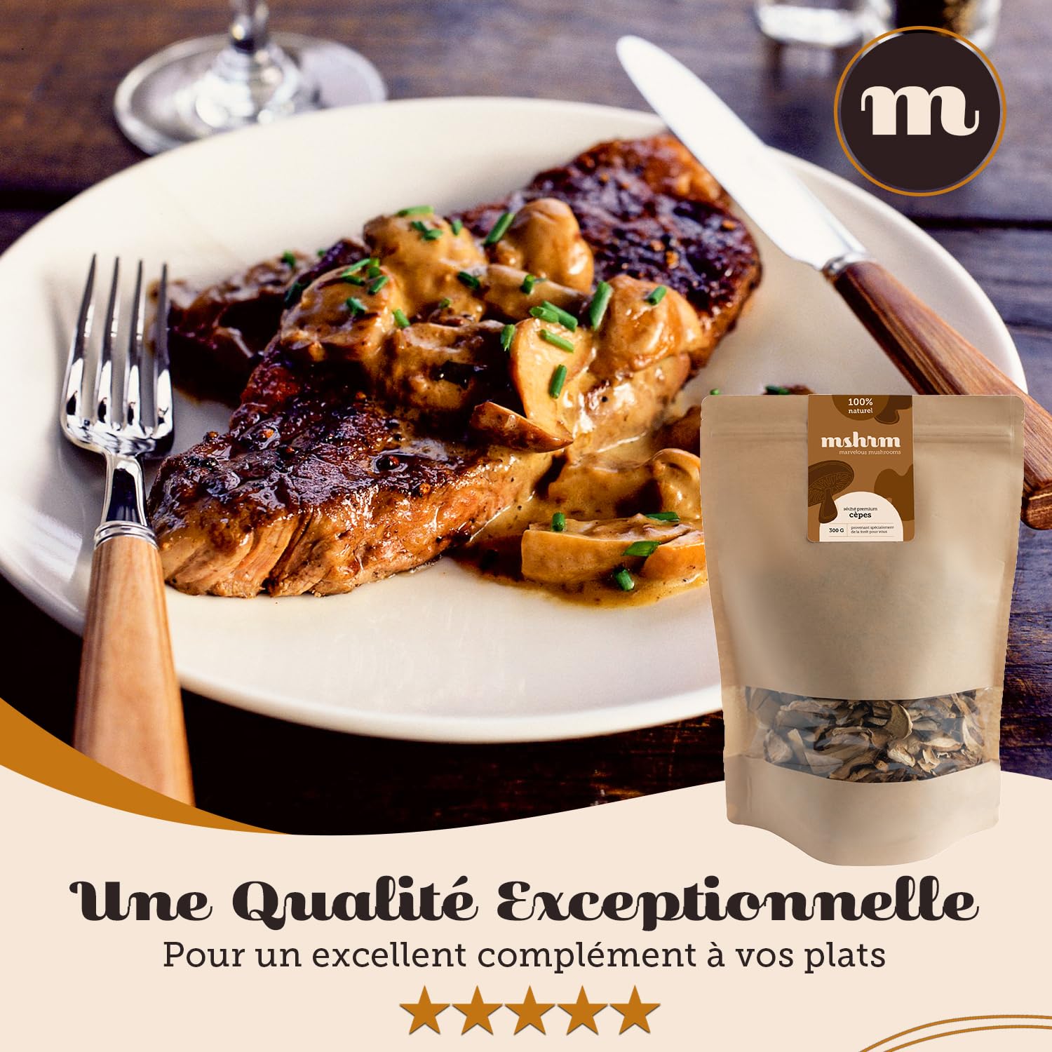MSHRM Cèpes Séchés 300g - Classe 1 - Champignons séchés de qualité supérieure pour la consommation - Cèpes séchés issus de l'agriculture durable - Porcini Cèpes séchés