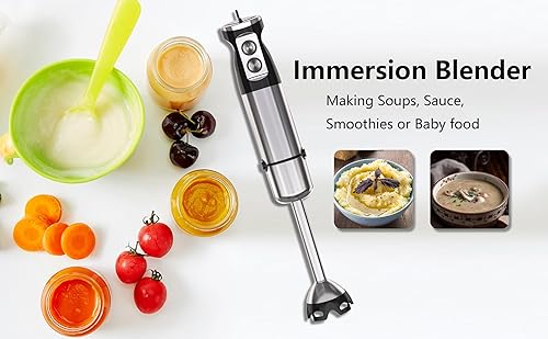 Miniatura 6 de Batidora de inmersión de mano, mezclador de mano 5 en 1 eléctrico de mano para cocina, batidora de emulsión de mano con cable con vaso de