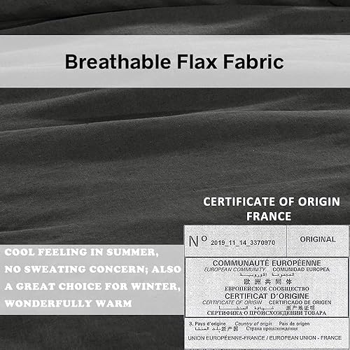 Miniatura 4 de Simple&Opulence - Juego de funda de edredón de 100% lino puro, color liso con detalles bordados, disponible en tamaño individual, matrimonial, Queen