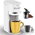 Single Serve Coffee Maker for K-Cup and Ground Coffee, Fast Brew, 6-12 oz Brew Sizes Single Cup Coffee Machine Fits 5.5" Mugs, One-Button Small Coffee Maker with Descaling Reminder, White