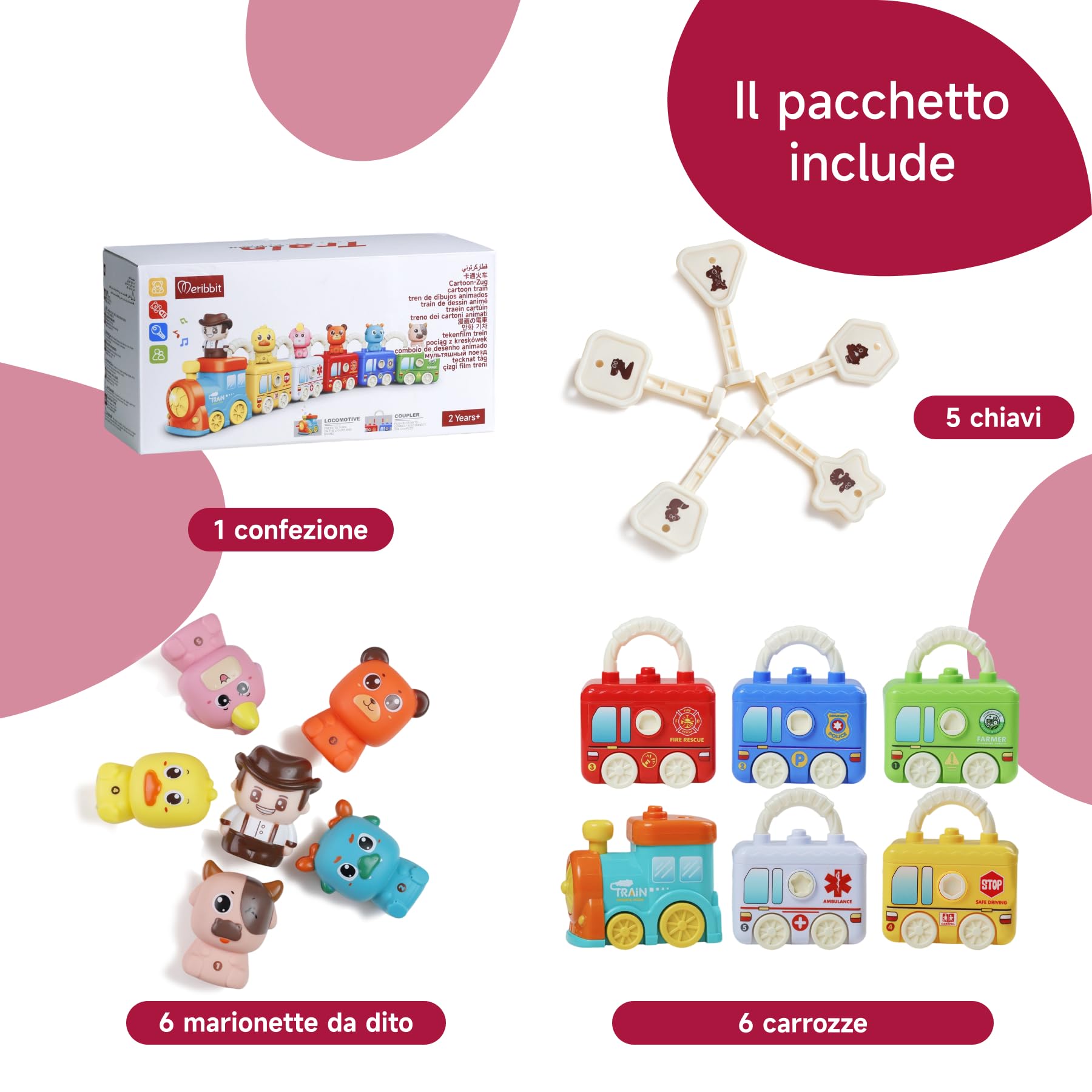 Treno Apprendimento Montessori - Giocattolo Educativo con 5 Serrature & Animali per Bambini 2 3 4 Anni, Gioco Motricità Fine e Colori, Regalo Perfetto